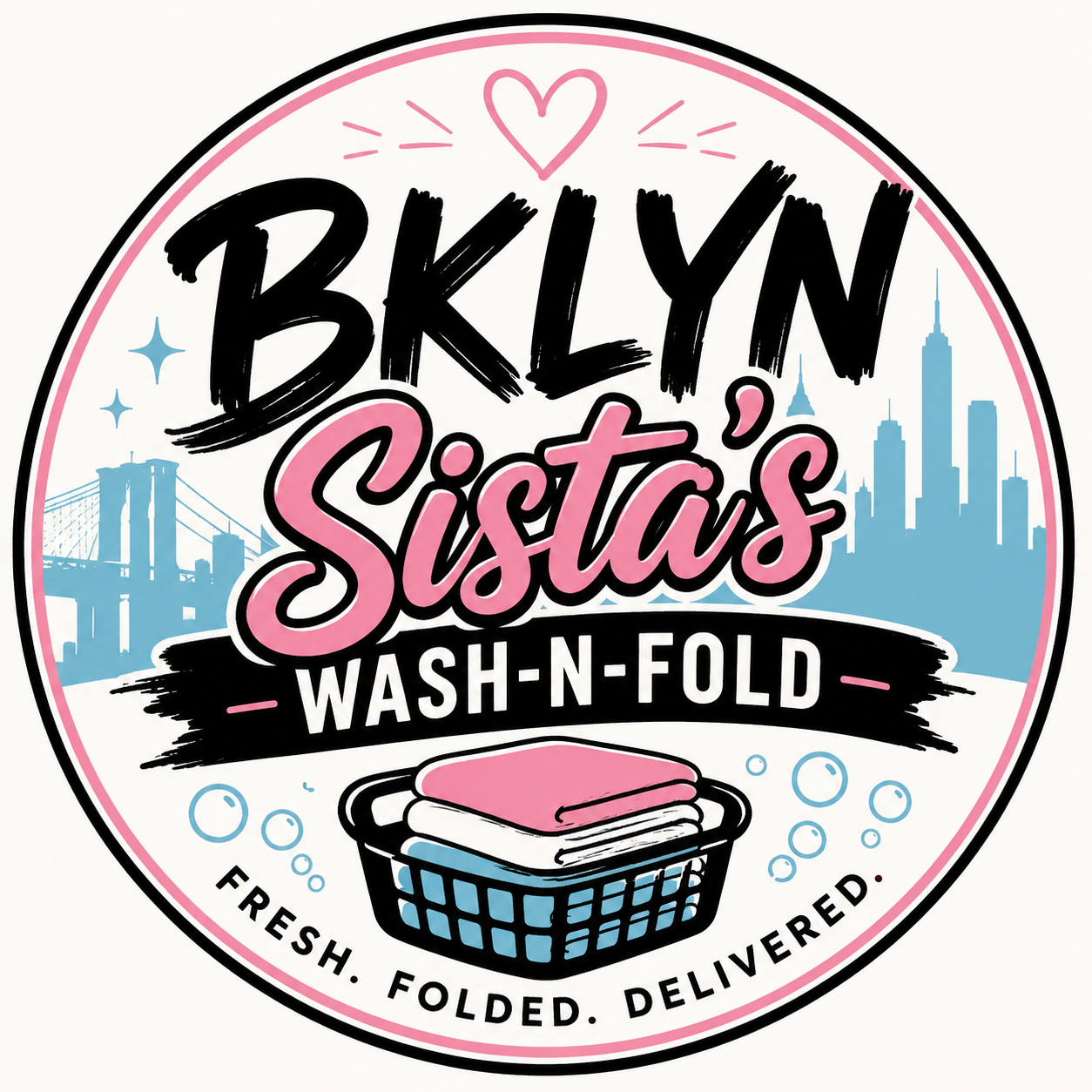 BKLYN Sista's Wash-N-Fold logo printed on our pickup bag